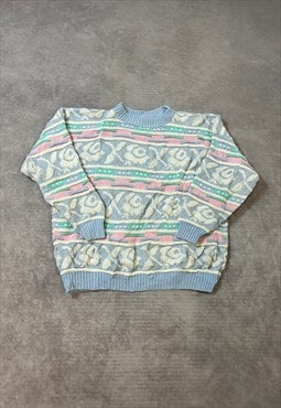 Vintage Abstract Knitted Jumper Flower 3D Patterned Sweater