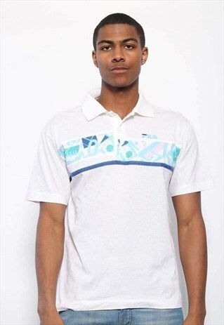 VINTAGE FILA PATTERN LOGO POLO SHIRT WHITE
