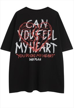 Heart t-shirt Dark plan tee retro Gothic graffiti top black