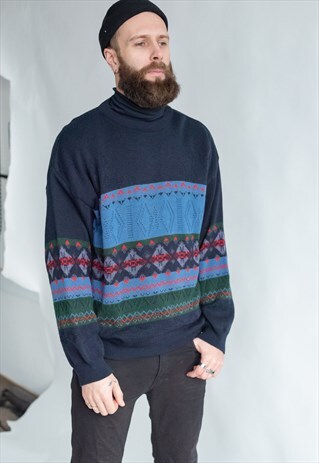 VINTAGE 80S FUNKY JUMPER WITH ABSTRACT BLUE PATTERN