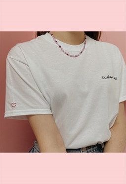 personalised hand embroidered t-shirt with heart sleeve