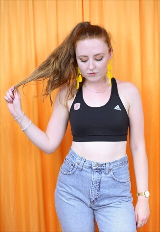 VINTAGE 90S Y2K ADIDAS BLACK SPORTS BRA RACER BACK CLIMACOOL