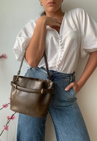 VINTAGE 60S BROWN REAL LEATHER SHOULDER BAG