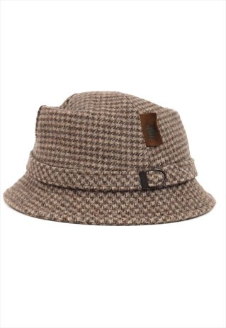VINTAGE 70S PREPPY MOD WOOL HOUNDSTOOTH BUCKET HAT