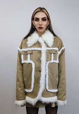 Luxury faux fur finish jacket contrast coat hiking style