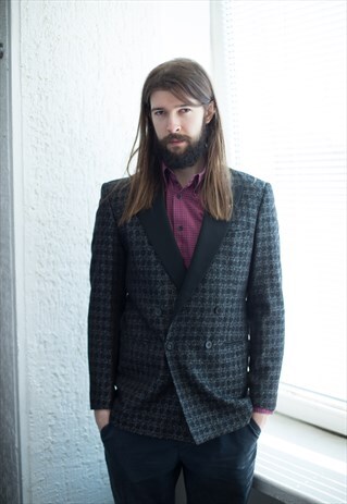 VINTAGE BLACK PATTERNED DOUBLE BREASTED BLAZER