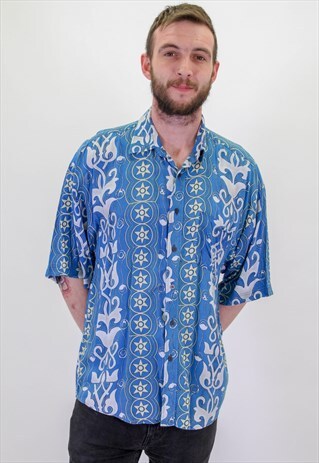 VINTAGE CRAZY ABSTRACT FESTIVAL PATTERN FESTIVAL SHIRT XL