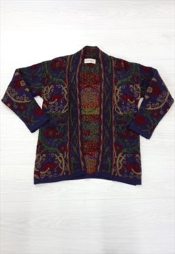 90s Vintage Past Times Wool Cardigan Purple Multi