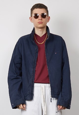 VINTAGE 90'S TOMMY HILFIGER NAVY COLLARED BOMBER JACKET