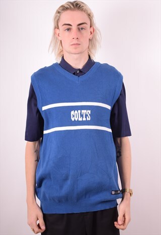 REEBOK MENS VINTAGE NFL VEST TANK TOP MEDIUM BLUE 90S