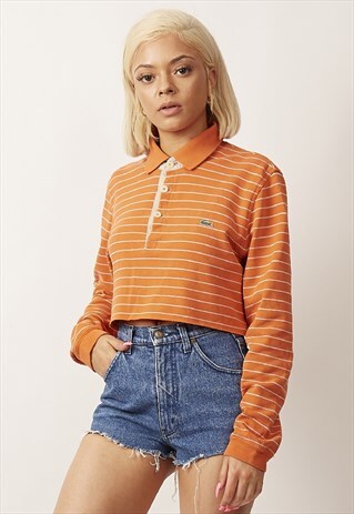 VINTAGE 90'S REWORKED ORANGE STRIPED CROP POLO TOP