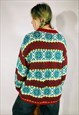 VINTAGE SIZE L NORDIC PATTERNED CARDIGAN IN MULTI