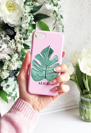 TROPICAL LEAF PRINT MONOGRAM PHONE CASE