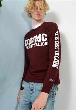 Vintage 90s Champion T-Shirt Long Sleeve in maroon