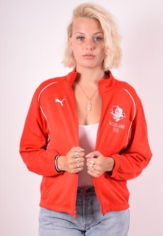 PUMA WOMENS VINTAGE TRACKSUIT TOP JACKET MEDIUM RED 90S
