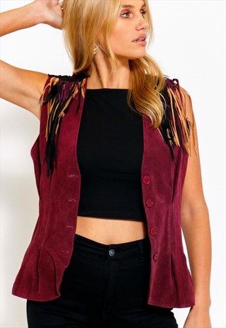 VINTAGE 90'S RASPBERRY FRINGED WAISTCOAT