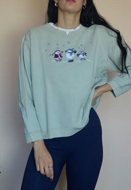 Vintage Christmas Sweatshirt Jumper w Snowmen