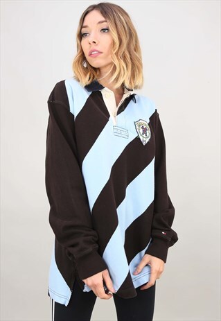 VINTAGE OVERSIZED TOMMY HILFIGER STRIPE RUGBY SHIRT TOP