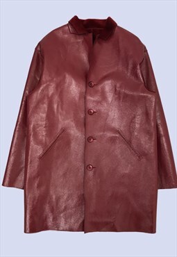 Wine Red Coat Womens UK16 Faux Leather Mid Length 