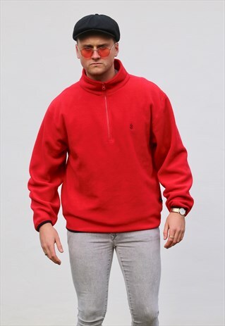 NAUTICA USA LUST RED 1/4 ZIP HEAVY PILE FLEECE