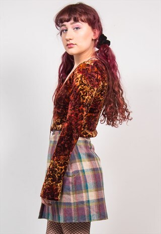90'S RED FLORAL PRINT VELVET CORSET TIE FLARED BOHO TOP