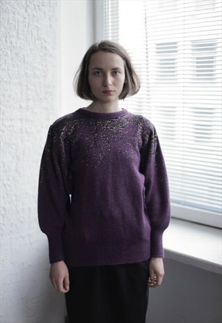 VINTAGE 80'S PURPLE GLOSSY KNITTED JUMPER