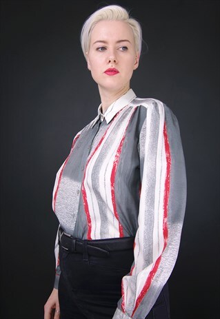 VINTAGE 80S GREY AND RED STRIPED SHIRT