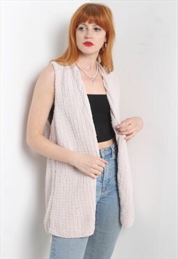 Vintage 90's Sleeveless Mid Length Crochet Cardigan Pink