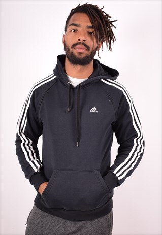 ADIDAS MENS VINTAGE HOODIE JUMPER SMALL BLACK 90S