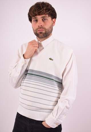 LACOSTE MENS VINTAGE VEST TANK TOP SMALL WHITE 90S