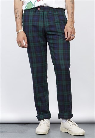VINTAGE 90'S DARK GREEN TARTAN TROUSERS