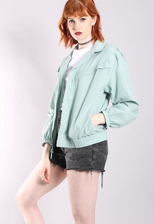 VINTAGE 80S MINT GREEN TEXTURED SHELL JACKET