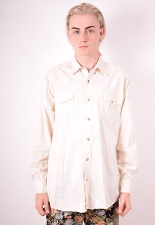 MENS VINTAGE SHIRT LARGE BEIGE 90S