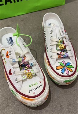 Customized peace trainers punk beads sneakers in white