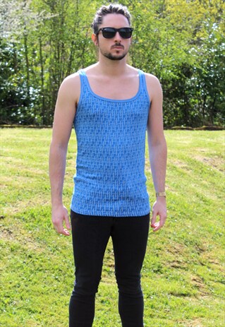 VINTAGE 70S VEST - BLUES PATTERNED - SMALL - FESTIVAL GHETTO