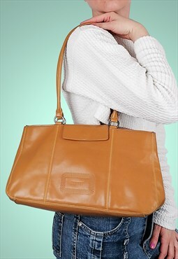 Y2K 90's Shoulder Bag Tote Faux Leather Tan Brown
