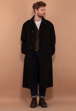 Vintage 80's Men Wool Long Coat in Dark Grey