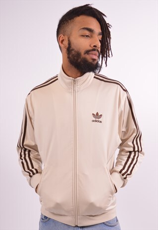 ADIDAS MENS VINTAGE TRACKSUIT TOP JACKET SMALL BEIGE 90S