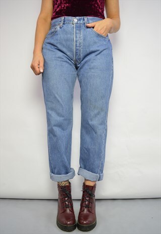 VINTAGE 90S LEVI'S 501 MEDIUM BLUE WASH HIGH WAIST JEANS