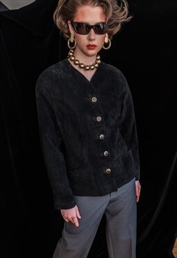 Vintage 80s soft black suede jacket