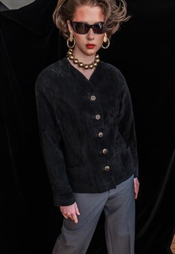 Vintage 80s soft black suede jacket