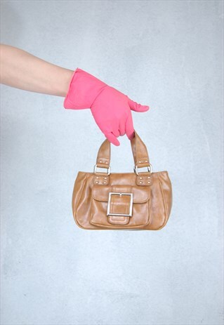 VINTAGE 80'S LEATHER SMALL HAND BAG IN LIGHT ORANGE