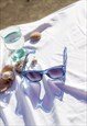 TRANSPARENT BLUE CHUNKY SEMI CAT EYE SUNGLASSES