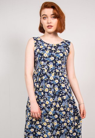 VINTAGE 90'S BLUE FLORAL MIDI DRESS