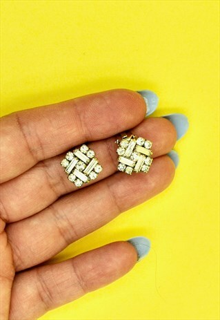 50S RHINESTONE SQUARE EARRINGS ART DECO VINTAGE JEWELLERY