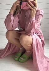 Vintage 70s Dusty Pink Silky Satin Prairie Maxi Dress