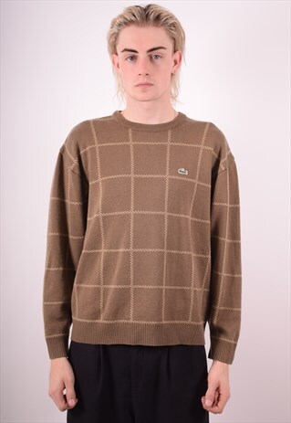 LACOSTE MENS VINTAGE JUMPER SWEATER LARGE BROWN 90S