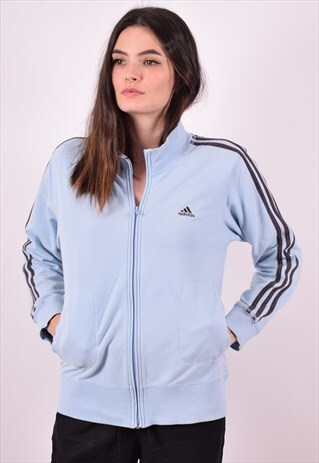 ADIDAS WOMENS VINTAGE TRACKSUIT TOP JACKET MEDIUM BLUE 90S
