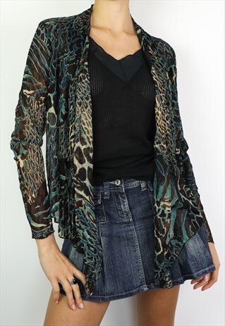 VINTAGE Y2K LACE ANIMAL PRINT TOP BLOUSE CARDIGAN