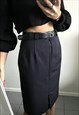 NAVY SOLID CLASSIC BELTED PENCIL SKIRT 